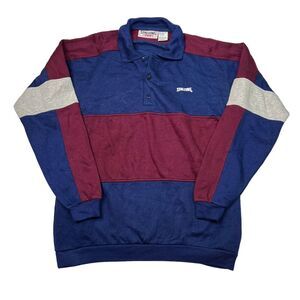 Spalding VTG 90s Colorblock Collared Crewneck Sweatshirt Maroon Blue XL